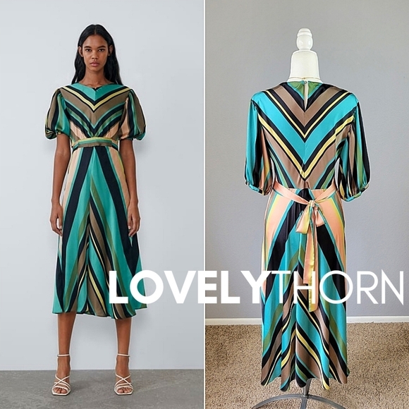 Zara Dresses & Skirts - ZARA // fashion blogger fave chevron print satin effect midi dress